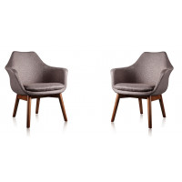 Manhattan Comfort 2-AC026-GY Cronkite Grey and Walnut Twill Accent Chair (Set of 2)